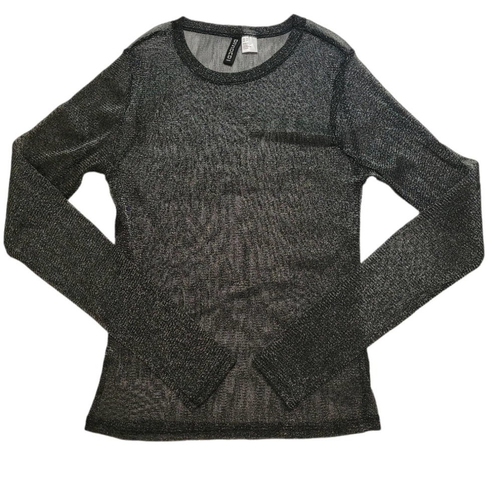 Divided Metallic Mesh Long Sleeve Crewneck Top Size Small